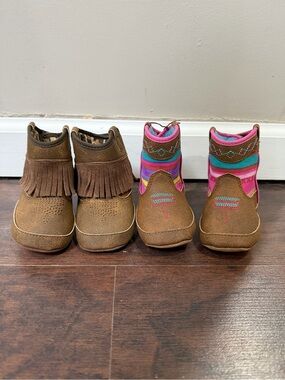 Set of Twister Infant Brown Fringe & Twister Pink Turquoise Striped Boots